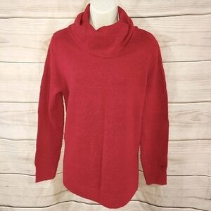 Old Navy sweater cowl turtle neck brushed knit brick ruby red flecked gray M